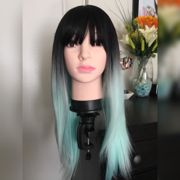 Accessories Long Straight Wigs With Bangs Ombre Mint Green Poshmark Accessories Long Straight Wigs With Bangs Ombre Mint Green Poshmark
